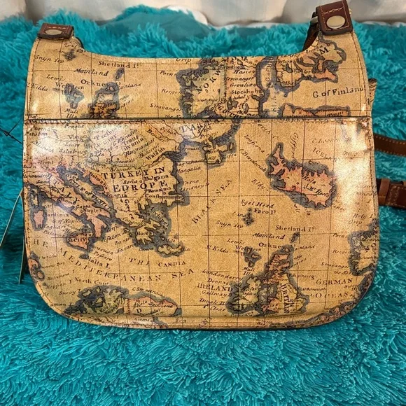 NWT Patricia Nash London Leather Saddle Bag European Map Print Shoulder Bag - Picture 5 of 9
